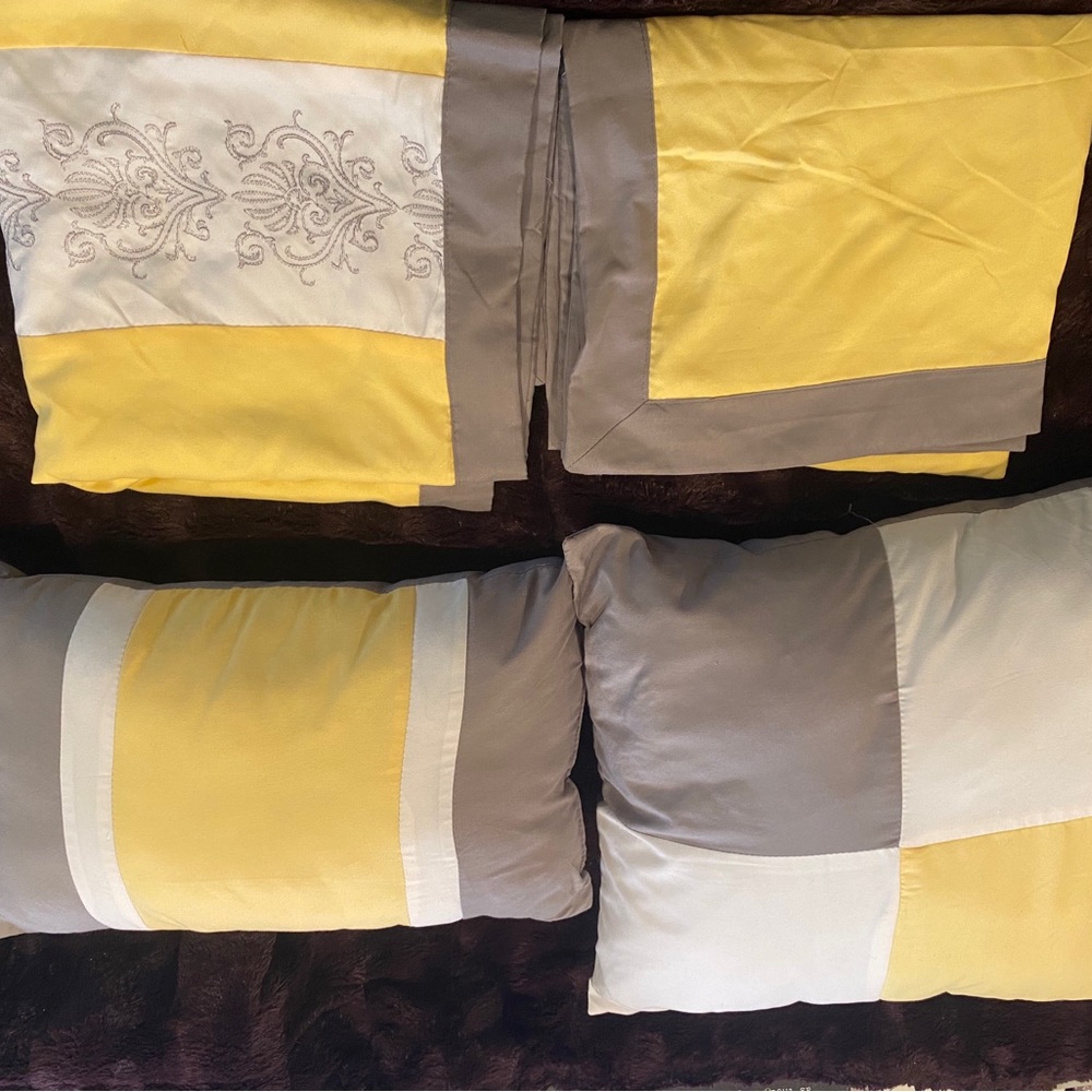 Yellow and Gray Bedding Pillows and shams